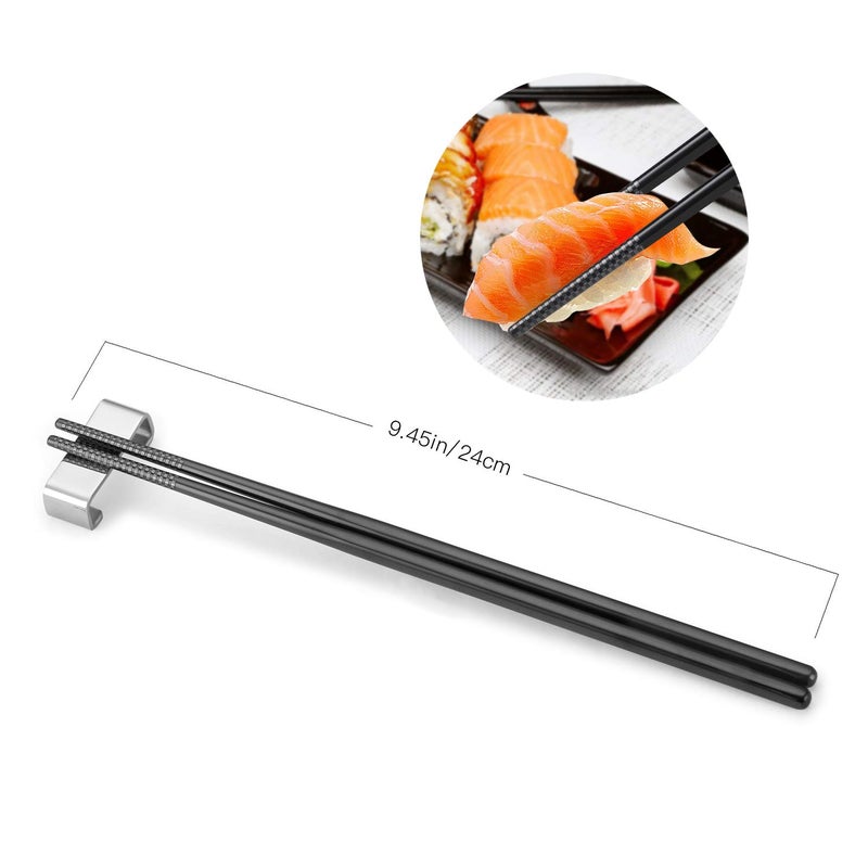 SHARECOOK Stainless Steel Chopsticks, 9.45 Inches, Reusable (5 Pairs, Black) - Image 2